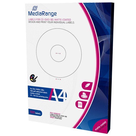 Mediarange étiquettes pour CD/DVD/BDR 41-118mm 100p.