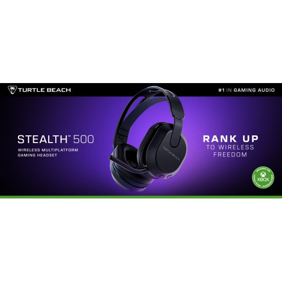 Turtle Beach Casque gaming sans fil Stealth 500 officiel pour Xbox Series X|S, Xbox One et fonctionne via Bluetooth avec les PC, la Switch et mobile - 40 heures de batterie, coussinets en mousse à mémoire de forme et microphone désactivable par basculemen