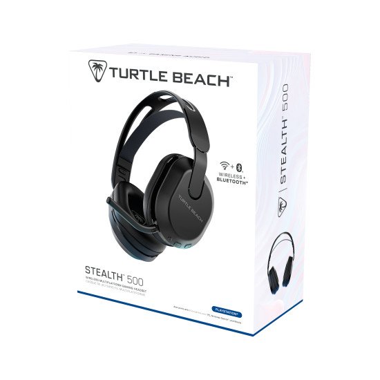 Turtle Beach Casque gaming amplifié sans fil Stealth 500 officiel pour PS5, PS4, PC, Nintendo Switch et mobile - 40 heures de batterie, Bluetooth, coussinets en mousse à mémoire de forme, microphone désactivable par basculement et préréglages d'égalisatio