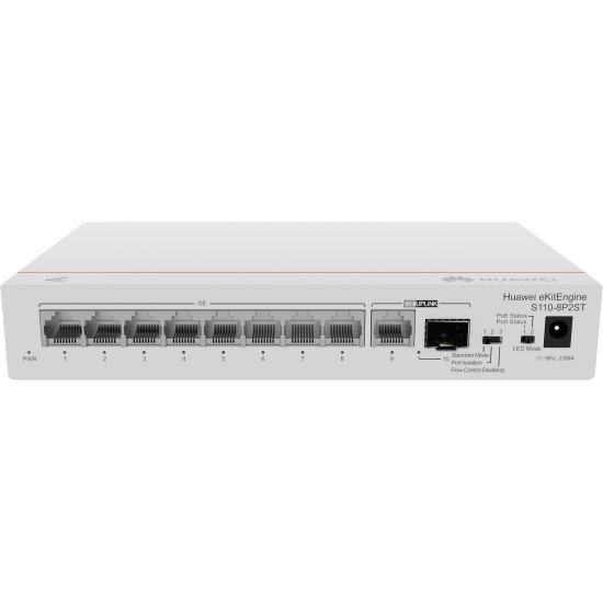 HUAWEI eKit S110 Series S110-8P2ST Non-géré L2 Gigabit Ethernet (10/100/1000) Connexion Ethernet POE Gris