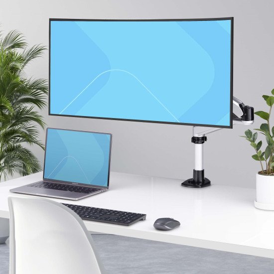 StarTech.com Support de Bureau pour Écran 27" 16:9 ou 30" 21:9 Ultrawide, VESA 75x75/100x100, Bras Articulé Réglable sans Outils, Pince en C/Passe-Fil, Bras pour Moniteur Assisté par Ressort