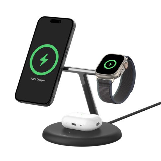 Belkin WIZ023VFBK chargeur d'appareils mobiles Écouteurs, Smartphone, Smartwatch Noir USB Recharge sans fil Intérieure