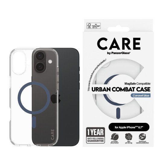 PanzerGlass CARE by PG Blue MagSafe iPhone16 6.7 coque de protection pour téléphones portables Housse Transparent