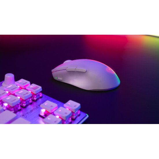 Turtle Beach Pure Air - Souris de gaming RGB ergonomique sans fil ultra-légère, capteur optique 26 000 PPP, batterie 125 heures, double système sans fil, interrupteurs optiques TITAN, Bluetooth, éclairage RGB. Semi-translucide blanc