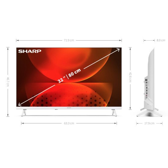 Sharp 32" HD Ready Android TV 81,3 cm (32") Smart TV Wifi Blanc