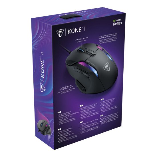 Turtle Beach Kone II - Souris gaming RGB ergonomique filaire, capteur optique 26 000 DPI, interrupteurs optiques 100 M de clics, 23 entrées personnalisables, molette 4D, patins en PTFE pur - Noir cendre