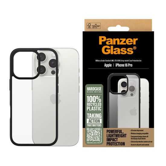 PanzerGlass PG HardCase Black iPhone 16 6.3Inch Pro coque de protection pour téléphones portables Housse Transparent