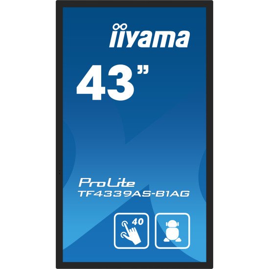 iiyama TF4339AS-B1AG affichage de messages Écran plat de signalisation numérique 108 cm (42.5") LED 500 cd/m² 4K Ultra HD Noir Écran tactile Intégré dans le processeur Android 24/7