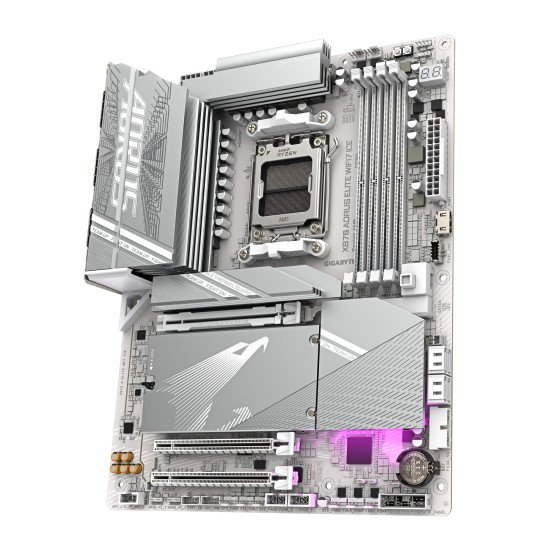 GIGABYTE Carte mère X870 A ELITE WF7 ICE - Prend en charge les processeurs AMD Ryzen 9000, VRM numérique 16+2+2 phases, jusqu'à 8000MHz DDR5 (OC), 4xPCIe 5.0 + 4xM.2, Wi-Fi 7, LAN 2.5GbE, USB 3.2 Gen 2x2