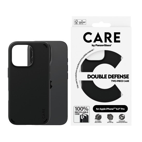 PanzerGlass CARE by PG Dub Def BLK iPhone16 6.3 Pro coque de protection pour téléphones portables Housse Transparent