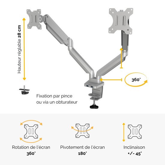 Fellowes Platinum Series Bras porte-écrans double - Argent