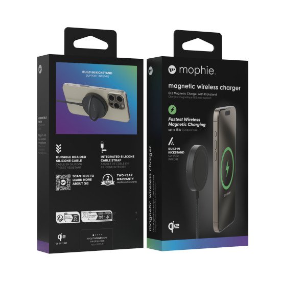 mophie Qi2 Magnetic Charger Smartphone Noir USB Recharge sans fil Charge rapide Intérieure