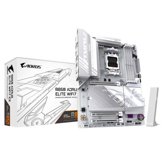 GIGABYTE B850 AORUS ELITE WIFI7 ICE Carte Mère - AMD Ryzen 9000 Series CPUs, VRM numérique 12+2+1 phases, jusqu'à 8200MHz DDR5 (OC), 1xPCIe 5.0 + 2xPCIe 4.0 M.2, LAN 2,5, WIFI 7, USB 3.2 Gen 2x2