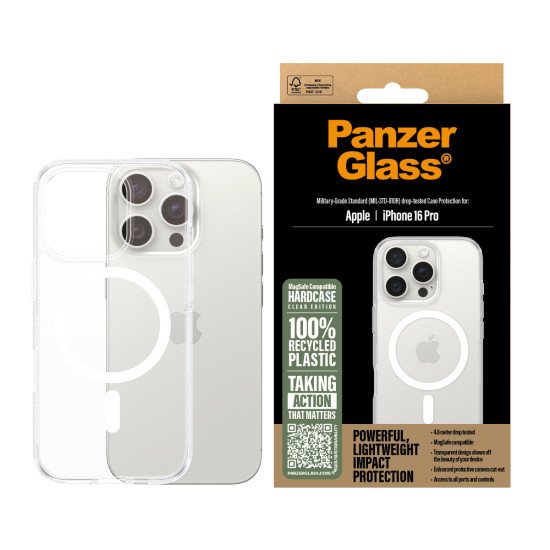 PanzerGlass PG HardC White MagS iPhone 16Pro 6.3Inch coque de protection pour téléphones portables Housse Transparent