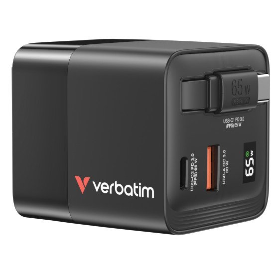 Verbatim GaN Charger 65W Universel Noir Secteur Charge rapide Intérieure