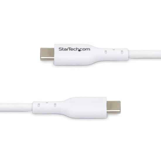 StarTech.com Câble de Charge USB-C de 3m, Câble USB- C, USB 2.0 (480mbps) Câble Chargeur Portable, Alimentation 60W 3A, Gaine TPE, Câble Data USB-C, Blanc, M/M