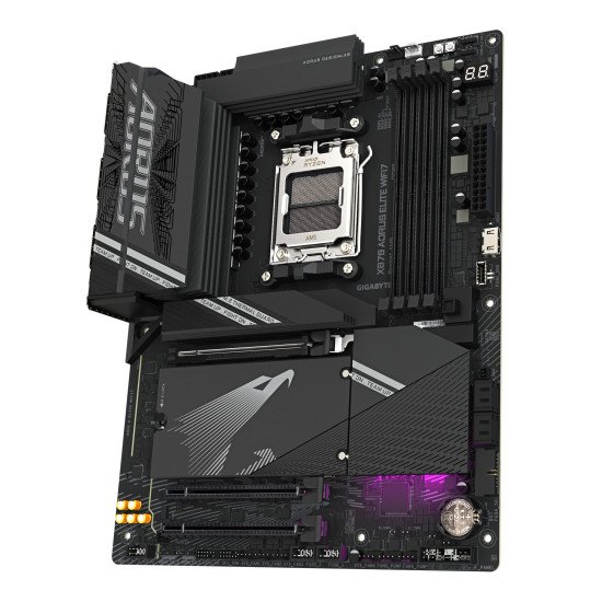 GIGABYTE Carte mère X870 A ELITE WIFI7 - Prend en charge les processeurs AMD Ryzen 9000, VRM 16+2+2 phases, jusqu'à 8000MHz DDR5 (OC), 4xPCIe 5.0 + 4xM.2, Wi-Fi 7, LAN 2.5GbE, USB 3.2 Gen 2x2