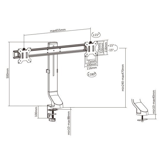 ACT AC8322 support d'écran plat pour bureau 68,6 cm (27") Pince/boulon Noir