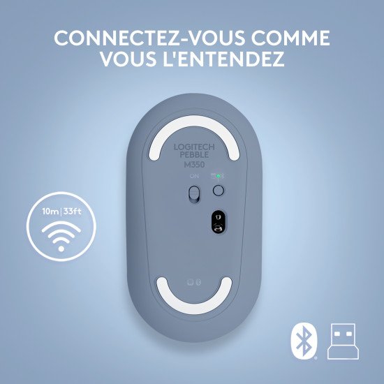 Logitech Pebble M350 souris Ambidextre RF sans fil + Bluetooth Optique 1000 DPI