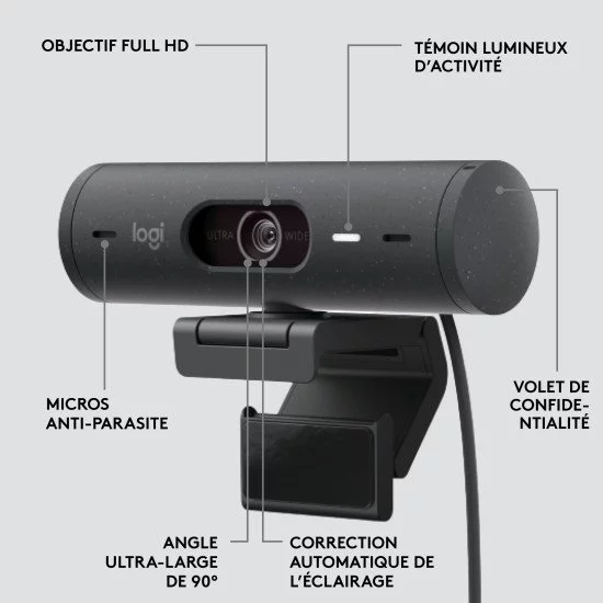 webcam WE full HD 1080P micro intégré, angle de vue 90°, correction de  l'éclairage