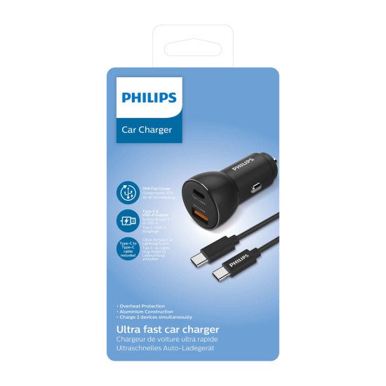 Philips DLP2521C/00 chargeur d'appareils mobiles Téléphone portable, Smartphone Noir Allume-cigare, USB Auto