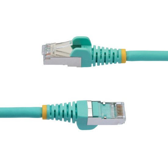 StarTech.com Câble Ethernet CAT6a 2m - Low Smoke Zero Halogen (LSZH) - 10 Gigabit 500MHz 100W PoE RJ45 S/FTP Cordon de Raccordement Réseau Snagless Turquoise avec Décharge de Tension