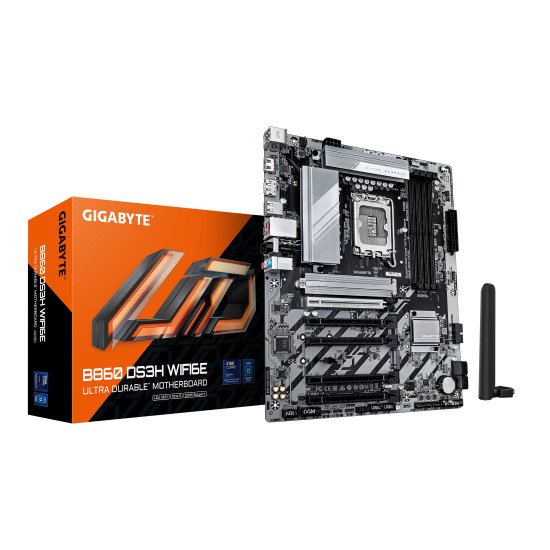 GIGABYTE B860 DS3H WIFI6E Carte mère - Processeurs Intel Core Ultra, VRM 8+1+2+2 phases, jusqu'à 9066MHz DDR5, 1xPCIe 5.0 + 1xPCIe 4.0 M.2, LAN 2,5 GbE, WIFI 6E, USB 3.2 Gen 2x2