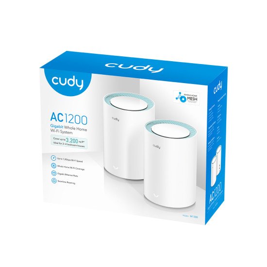 Cudy M1300 2-PACK système Wi-Fi maillé Bi-bande (2,4 GHz / 5 GHz) Wi-Fi 5 (802.11ac) Blanc 1 Interne