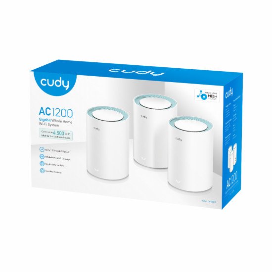 Cudy M1300 3-PACK système Wi-Fi maillé Bi-bande (2,4 GHz / 5 GHz) Wi-Fi 5 (802.11ac) Blanc 1 Interne