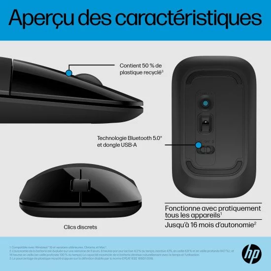 HP 125 - souris - USB - noir
