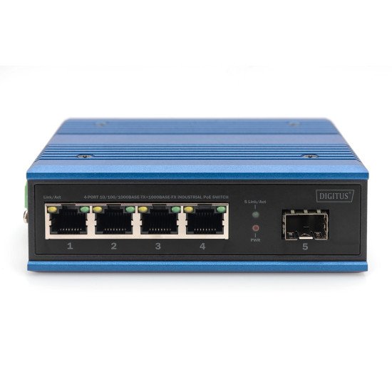 Digitus Commutateur industriel PoE 4 ports 10/100/1000BASE-TX + 1 port 1000BASE-FX