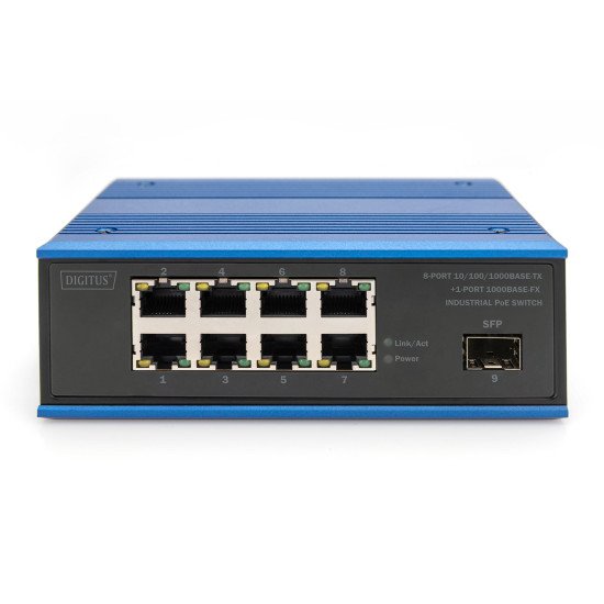 Digitus Commutateur industriel PoE 8 ports 10/100/1000BASE-TX + 1 port 1000 SX