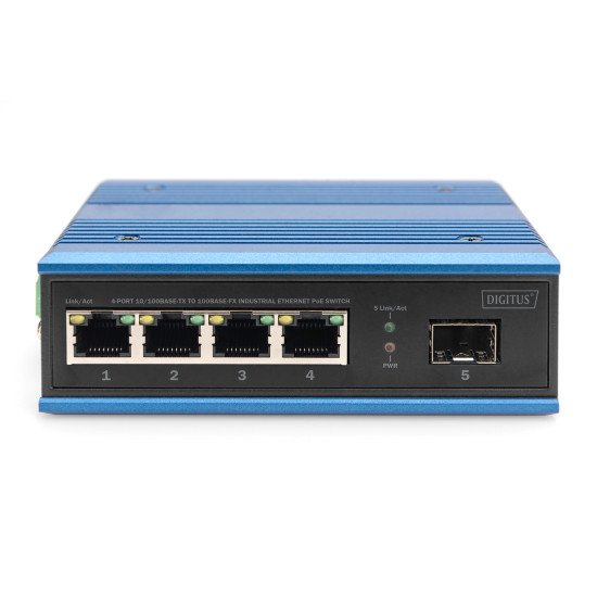 Digitus Commutateur industriel Ethernet 4 ports 10/100BASE-TX + 1 port 100BASE-FX