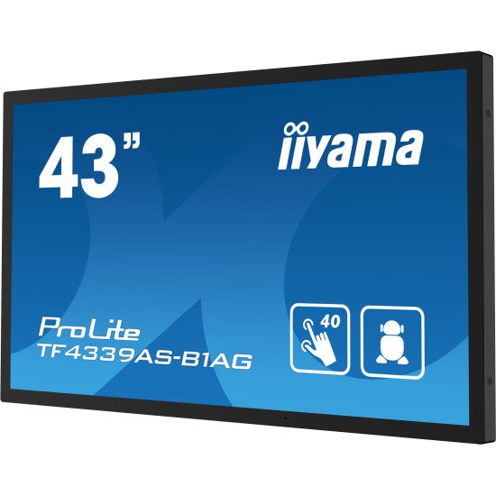 iiyama TF4339AS-B1AG affichage de messages Écran plat de signalisation numérique 108 cm (42.5") LED 500 cd/m² 4K Ultra HD Noir Écran tactile Intégré dans le processeur Android 24/7