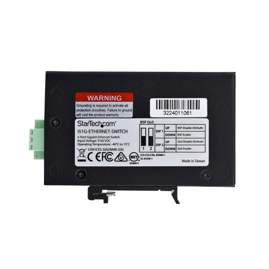 StarTech.com Switch Réseau Industriel 5 Ports Non Géré, 100/1000 Ethernet, Rail DIN/Montage Mural, Commutateur Gigabit IP30 Robuste, -40°C - 75°C, 9~60V DC, Conforme TAA