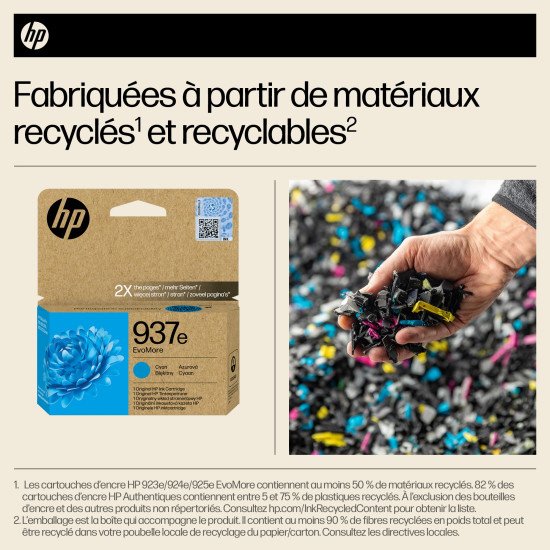 HP 937e Cartouche d'encre authentique Cyan EvoMore