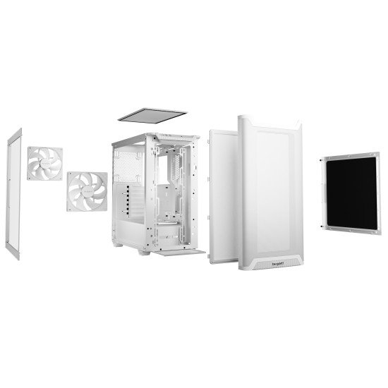 be quiet! Pure Base 501 Blanc | Boîtier PC vitré, Mini ATX / Micro ATX / ATX, 2 ventilateurs Pure Wings 3 140 mm PWM