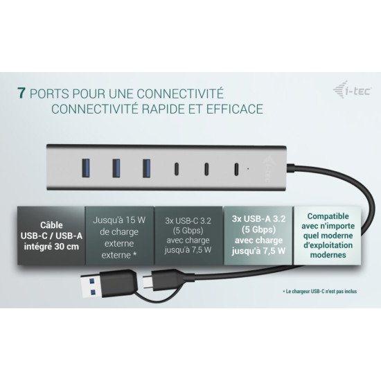 i-tec USB-C/USB-A Charging Metal HUB 7 port (3x USB-C, 4x USB-A)