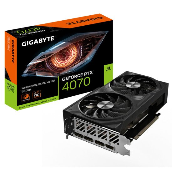 GIGABYTE Carte Graphique GeForce RTX 4070 WINDFORCE 2X OC V2 12G - 12GB GDDR6, 192bit, PCI-E 4.0, 2490MHz Core Clock, 3 x DisplayPort 1.4a, 1 x HDMI 2.1a, NVIDIA DLSS 3, GV-N4070WF2OCV2-12GD