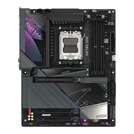 GIGABYTE Carte mère X870E AORUS MASTER - Prend en charge les processeurs AMD Ryzen 9000, VRM numérique 16+2+2 phases, jusqu'à 8200MHz DDR5 (OC), 4xPCIe 5.0 + 4xM.2, Wi-Fi 7, LAN 5GbE, USB 3.2 Gen 2x2