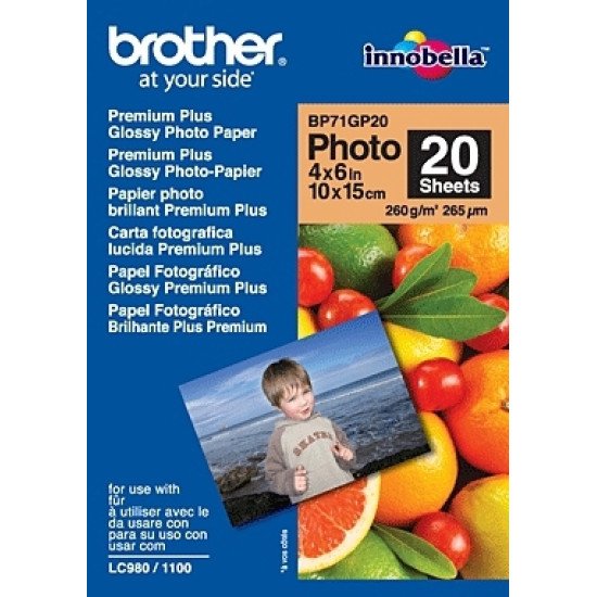 Brother BP71GP20 Premium Glossy Photo Paper papier photos Blanc