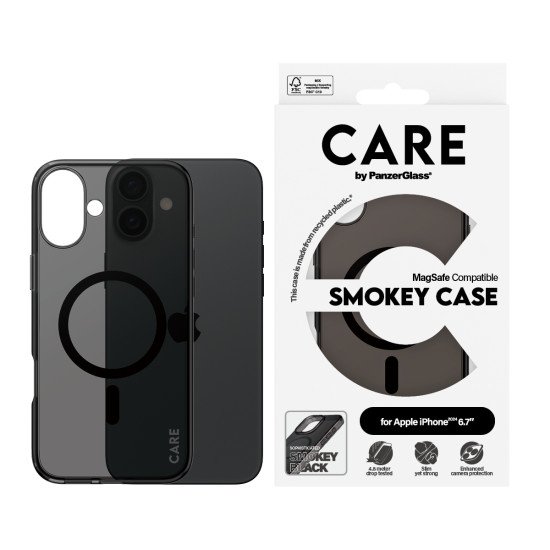 PanzerGlass CARE by PG Smokey w. MagS iPhone16 6.7 coque de protection pour téléphones portables Housse Transparent