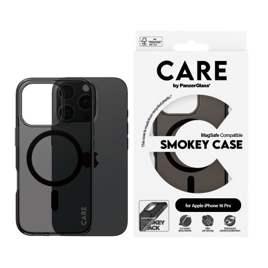 PanzerGlass CARE by PG Smokey w. MagS iPhone16P 6.3 coque de protection pour téléphones portables Housse Transparent