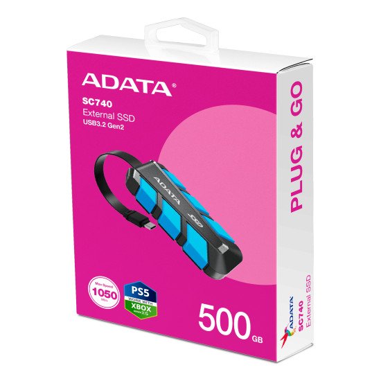 ADATA SC740 500 Go USB Type-C 3.2 Gen 2 (3.1 Gen 2) Noir, Bleu