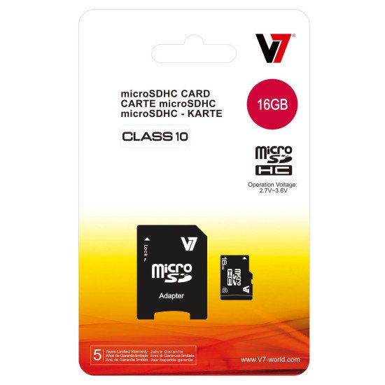 V7 Carte Micro SDHC 16 Go classe 10 + adaptateur SD