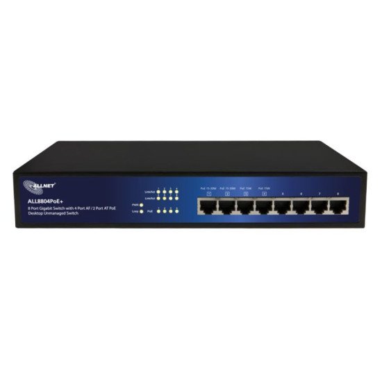 ALLNET ALL8804POE+ commutateur réseau Non-géré L2 Gigabit Ethernet (10/100/1000) Connexion Ethernet POE Noir, Bleu