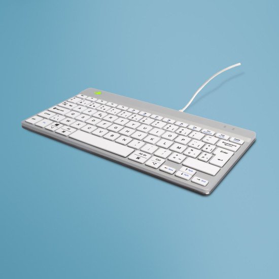 R-Go Tools Clavier ergonomique R-Go Compact Break, clavier compact avec logiciel de pause, AZERTY (BE), filaire, blanc