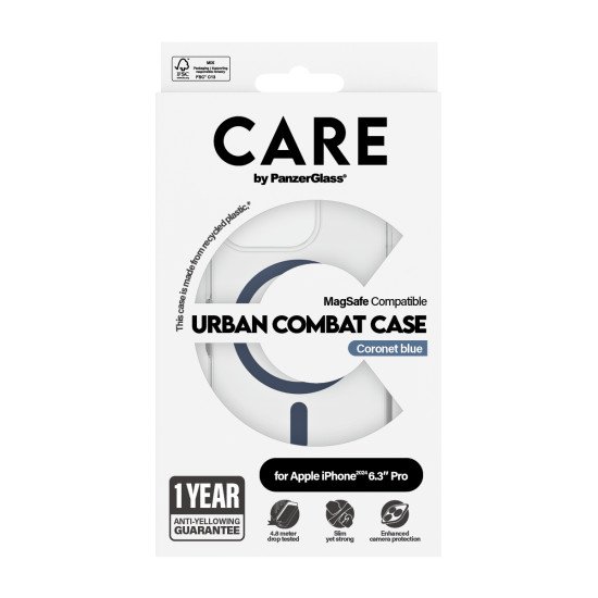 PanzerGlass CARE by PG Blue MagSafe iPhone16 6.3 Pro coque de protection pour téléphones portables Housse Transparent