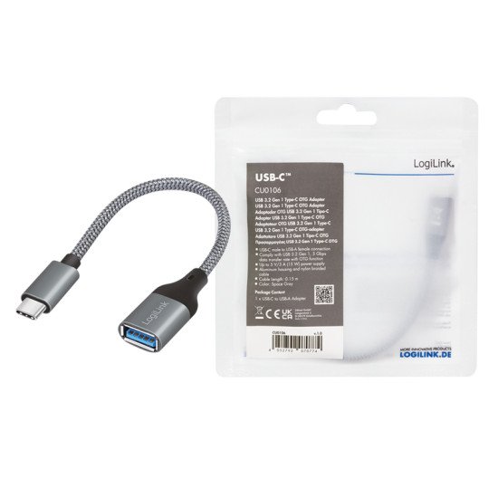 LogiLink CU0106 câble USB 0,15 m USB 3.2 Gen 1 (3.1 Gen 1) USB C USB A Gris