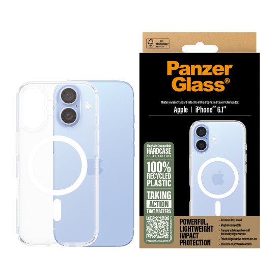 PanzerGlass PG HardCase White MagS iPhone 16 6.1Inch coque de protection pour téléphones portables Housse Transparent